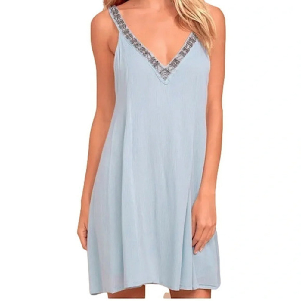 NWT PPLA Xia Light Blue Beaded Swing Dress Women’s size small